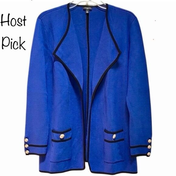 Talbots Knit Open Front Jacket in Blue/Black Women’s LP - Picture 1 of 7